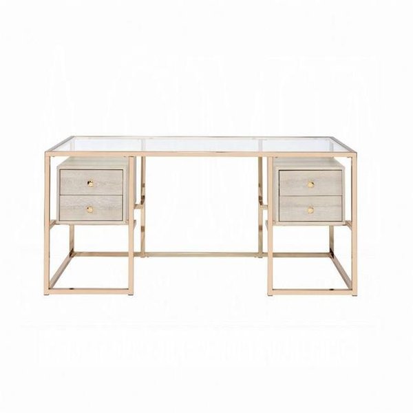 Acme Furniture Industry Inc ACME Furniture 92945 64 x 28 x 30 in. Huyana Desk; Clear Glass & Gold 92945